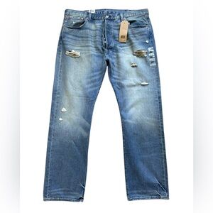 Levi’s 501 Original Straight Leg Jeans Mens 42x30 Blue Distressed Button Fly NWT